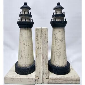 Lighthouse Bookends Wooden 9.75" Tall Nautical Decor